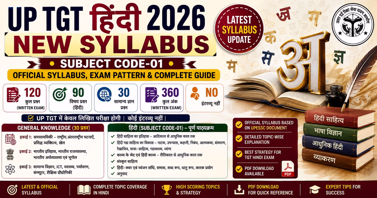 UP TGT Hindi New Syllabus 2026 Subject Code 01