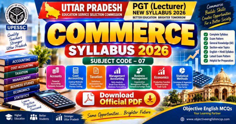 UP PGT Commerce Syllabus 2026 Subject Code 07