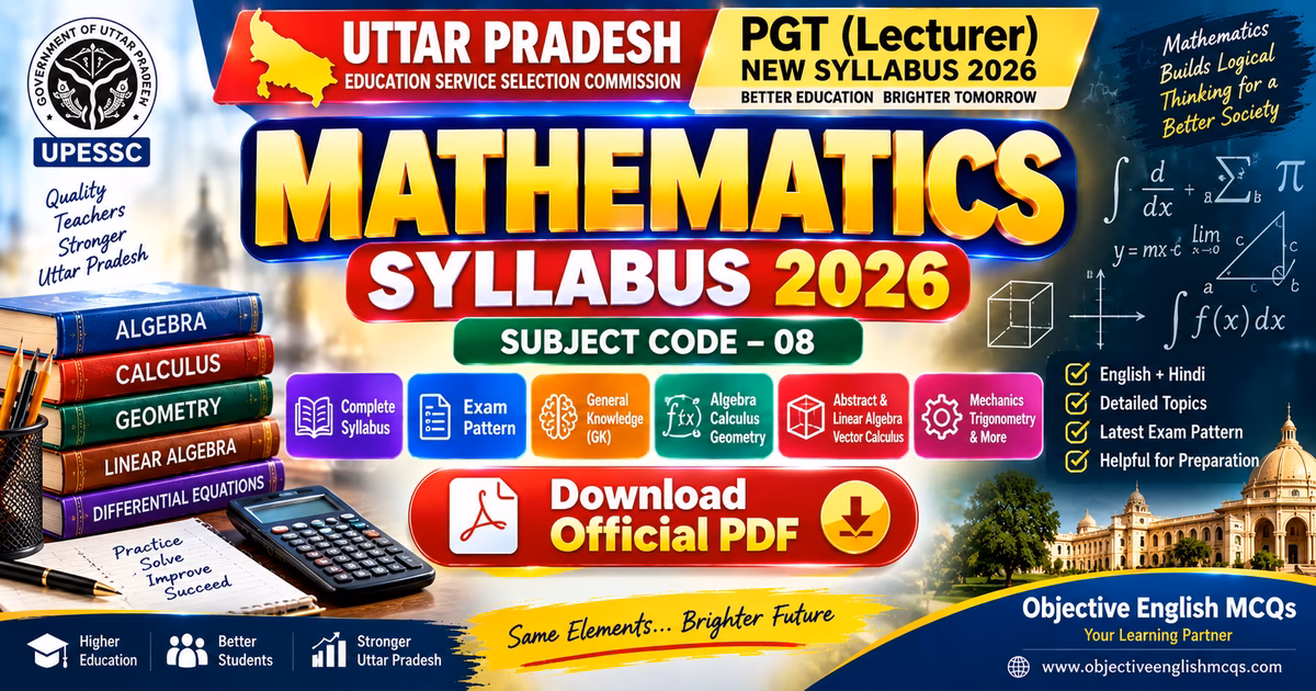 UP PGT Mathematics Syllabus 2026 Subject Code 08