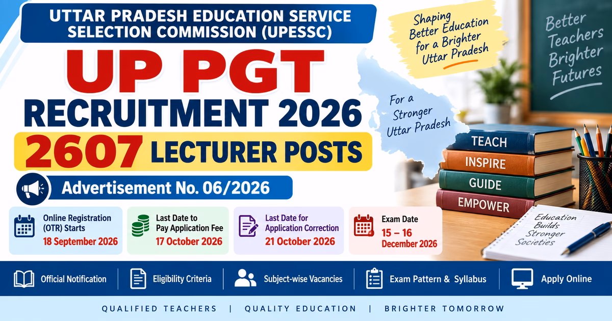 UP PGT Recruitment 2026 2607 Lecturer Posts