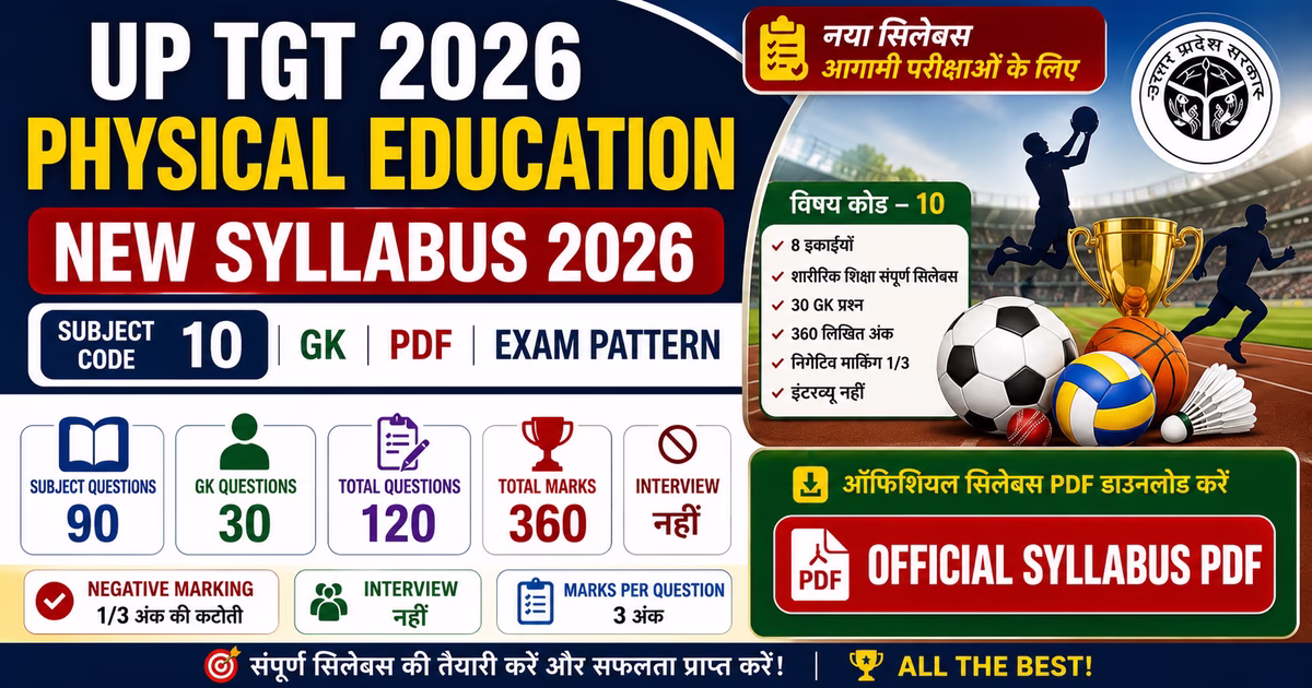 UP TGT Physical Education New Syllabus 2026 Subject Code 10