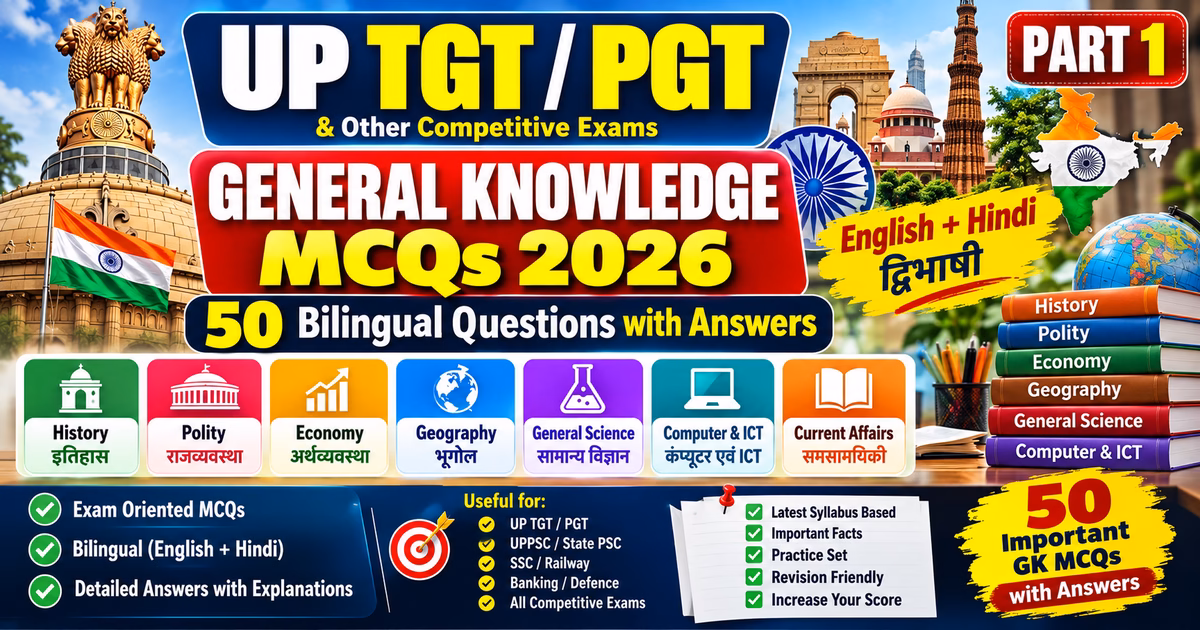 UP TGT PGT General Knowledge MCQs 2026 Part 1